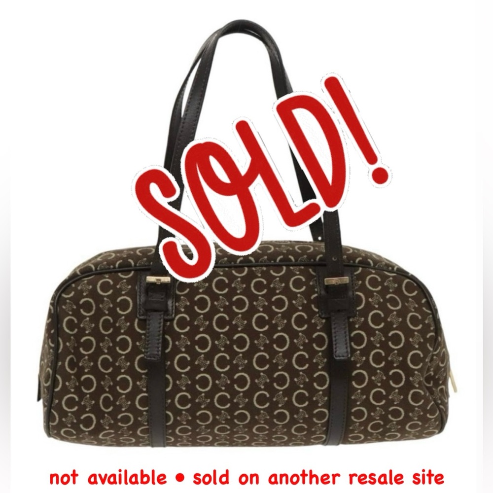 CELINE C Macadam Brown Canvas East West Bag with Leather Trim. Excellent Cond